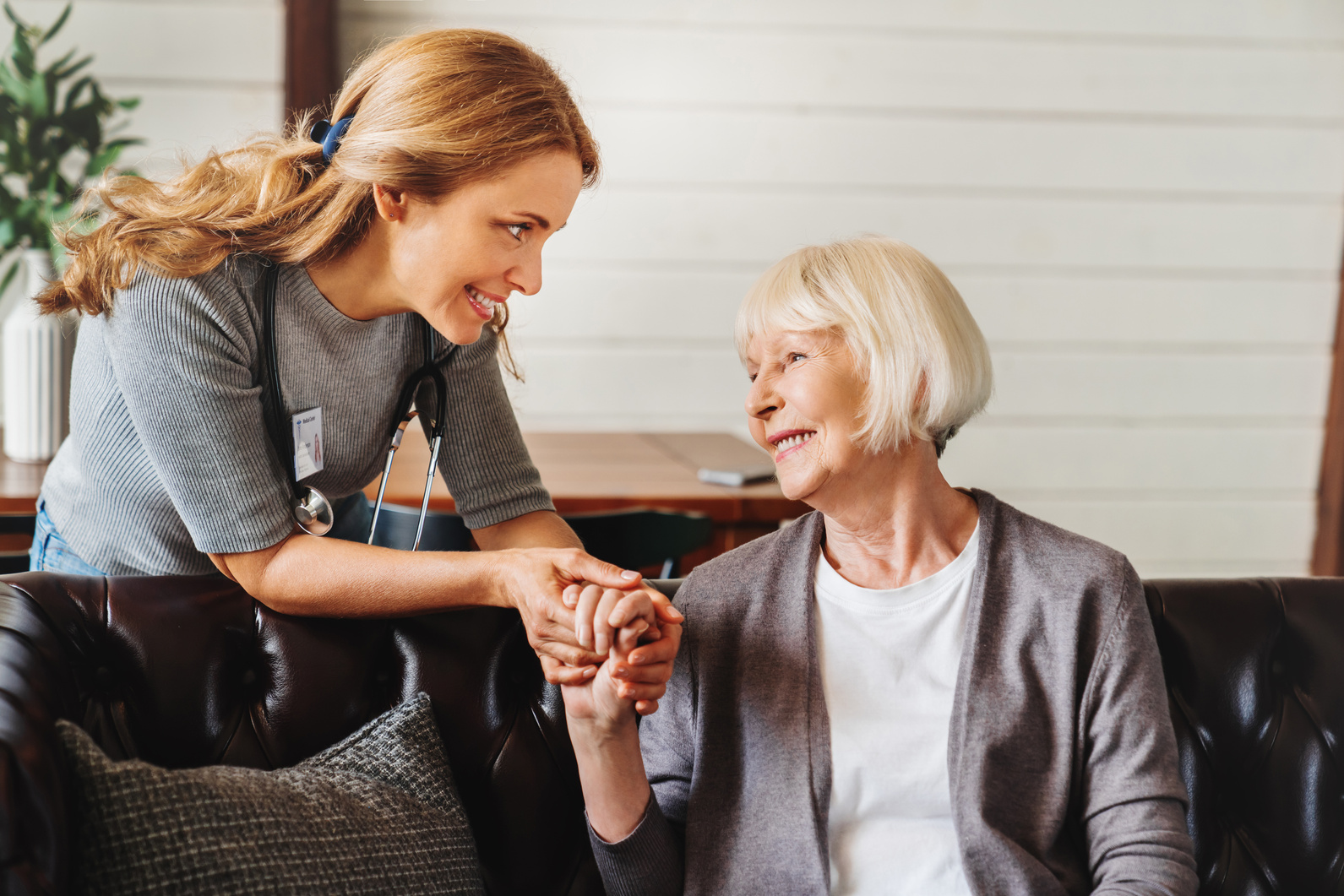 Elderly woman with Alzheimer's getting care at the centre. 